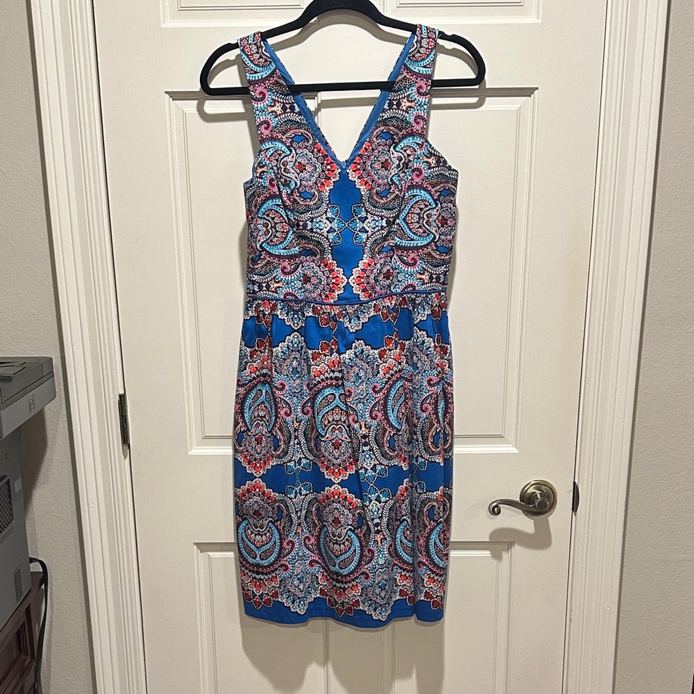 Maggy London Blue and Red Paisley Midi Dress